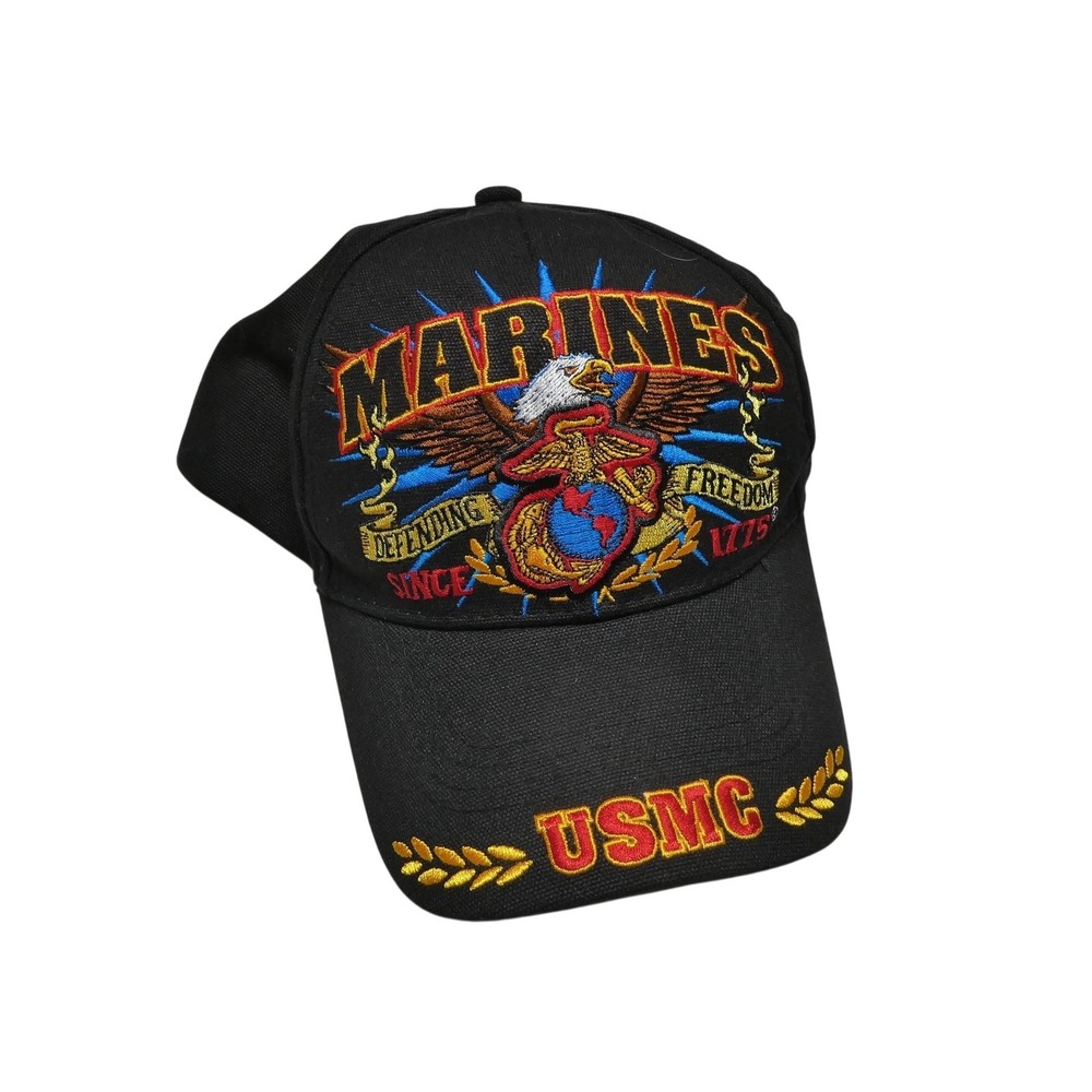 CST Marines USMC Hat Cap Strap Back One Size Black Twill Logo Embroidered Mens